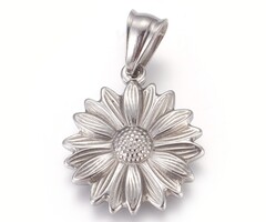 Stainless Steel Charm Flower Silver 25x22mm