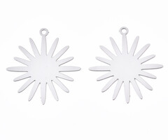 Stainless Steel Bedel Bloem / Zon Zilver 25x22mm