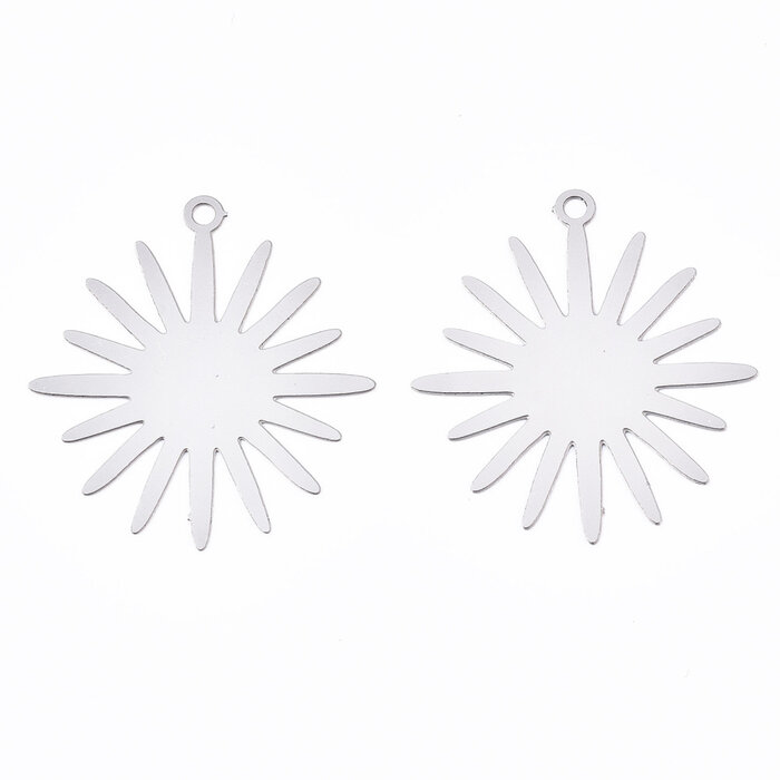 Stainless Steel Bedel Bloem / Zon Zilver 25x22mm