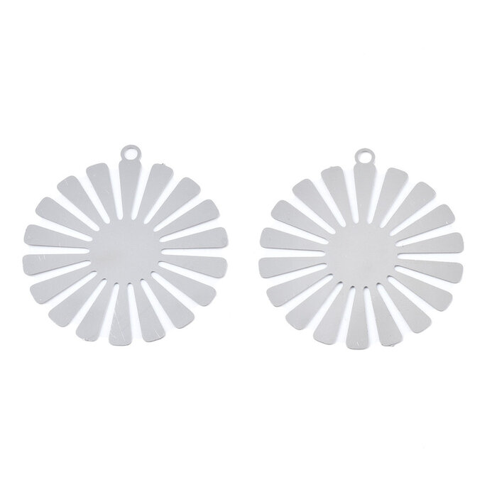 Stainless Steel Charm Flower Sun Silver 26x25mm