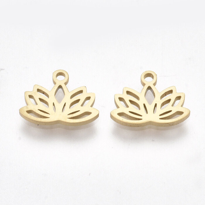 Stainless Steel Bedel Bloem Lotus Gold Plated 8x10mm