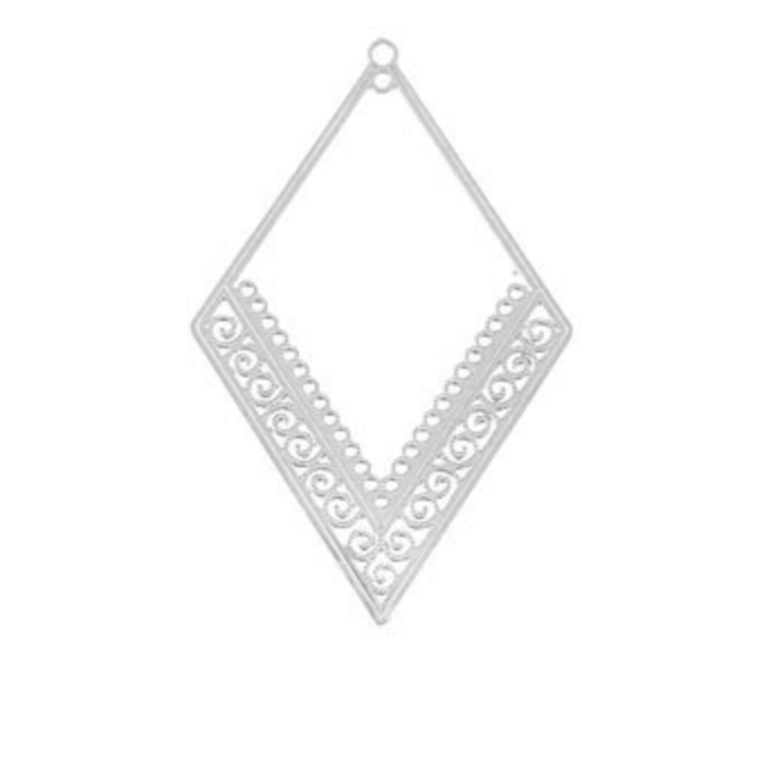 Stainless Steel Bohemian Bedels Zilver Ruit 40x26mm