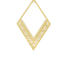 Stainless Steel Bohemian Charms Gold Plated Rhombus 40x26mm