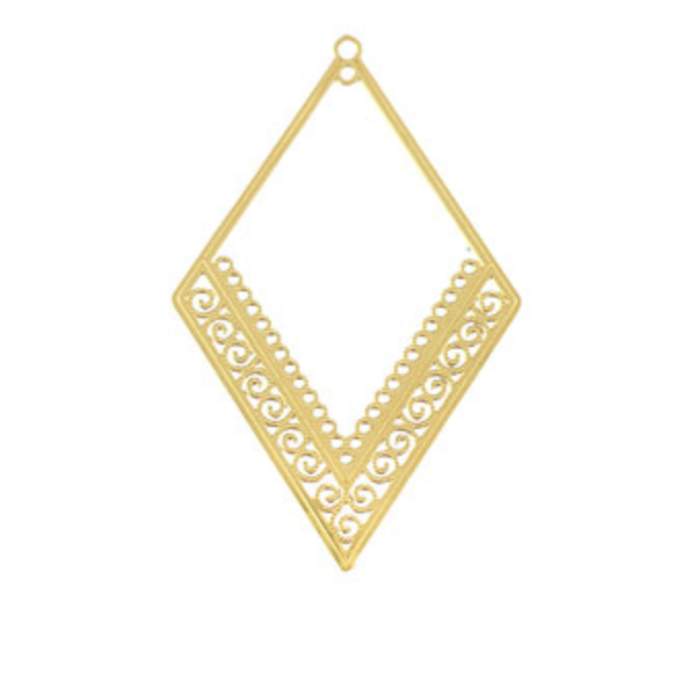 Stainless Steel Bohemian Charms Gold Plated Rhombus 40x26mm