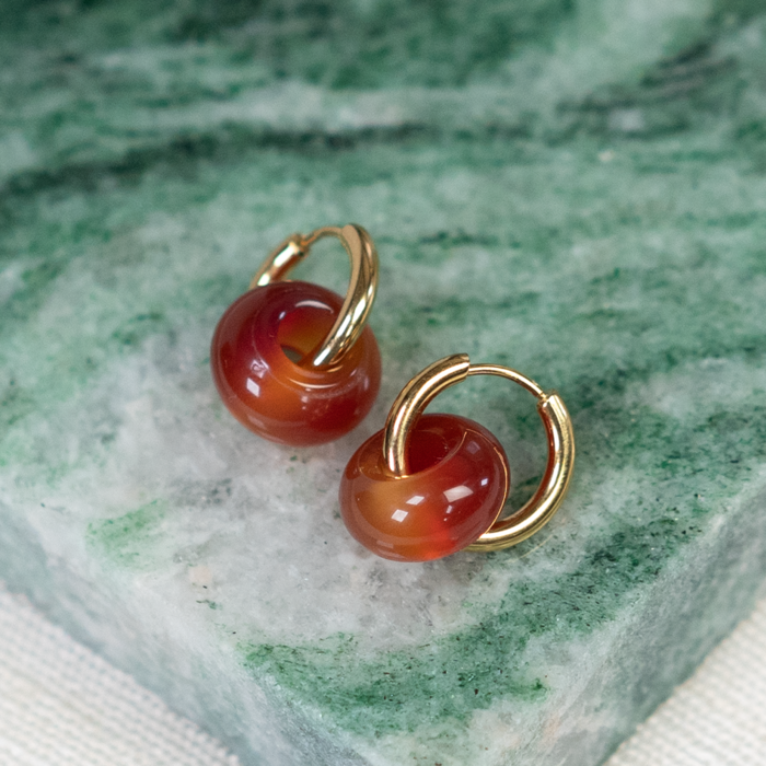 Gemstone Donut Beads / Charm 14mm Carnelian