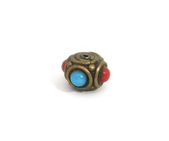 Tibetaanse Metalen Kralen met Natuursteen Rood Blauw 12x8mm