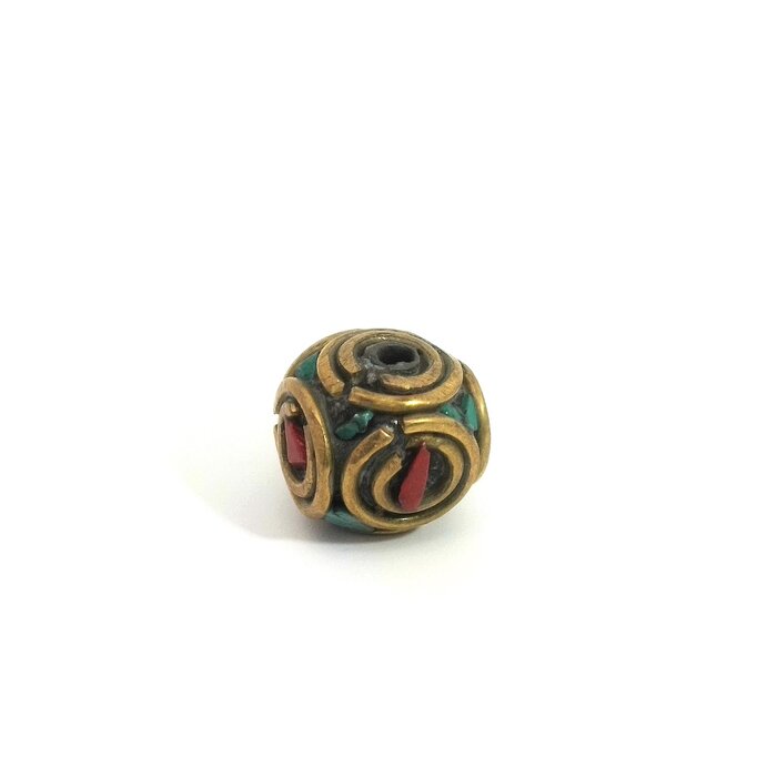 Tibetaanse Metalen Kralen met Natuursteen Rood Turquoise 10mm