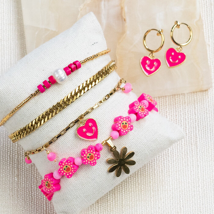 Smiley Bedel Hartje Roze 13x12mm