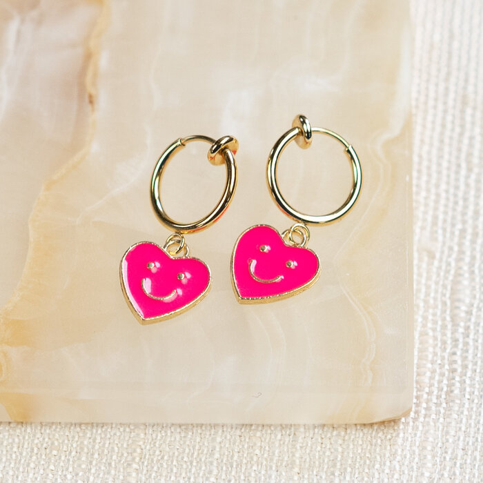 Smiley Bedel Hartje Roze 13x12mm