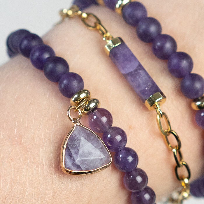 Natural Amethyst Gemstone Charm Triangle 19x16x6mm