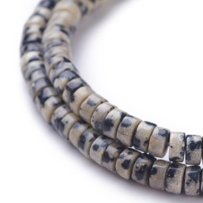 Heishi Edelsteen Disc Kralen Dalmatiër Jaspis 4~4.5x2.5mm, streng 145 stuks