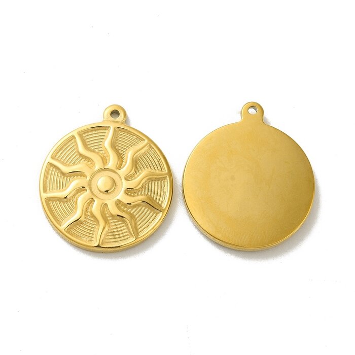 Stainless Steel Charm Sun Gold Plated 29x25x3mm