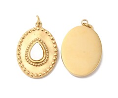 Stainless Steel Charm 14K Gold Plated Oval with Shell Teardrop 20.5x13x3mm