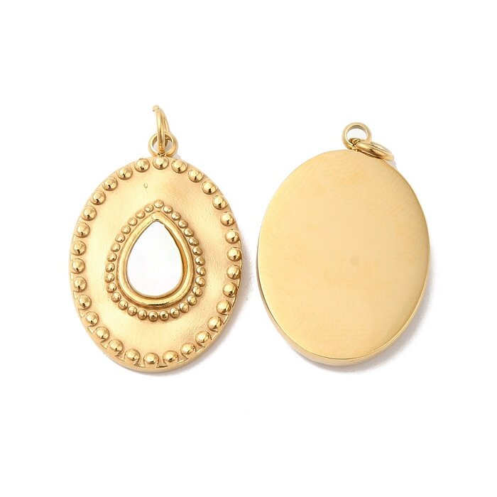 Stainless Steel Bedel 14K Gold Plated Ovaal met Schelp Druppel 20.5x13x3mm