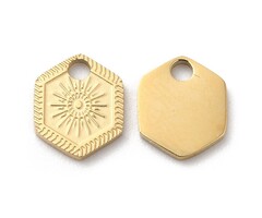 Stainless Steel Charm Hexagon with Sun 8.2x7x1mm