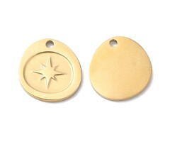 Stainless Steel Charm Coin with Star 11.8x11.2x1mm
