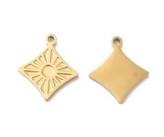 Stainless Steel Charm Rhombus with Sun 11.8x10x1mm