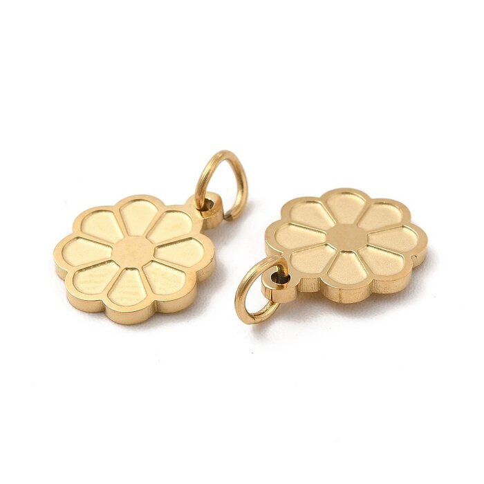 Stainless Steel Charm Golden Flower 10x8.5x1mm