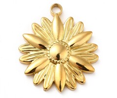 Stainless Steel Charm Gold Plated Flower 25.5x22x3mm