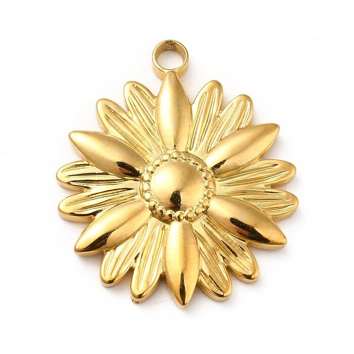 Stainless Steel Charm Gold Plated Flower 25.5x22x3mm