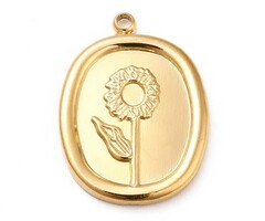 Stainless Steel Bedel met Bloem Gold Plated 20.5x15x2mm