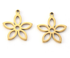 Stainless Steel Charm Gold Plated Open Flower 16x15mm