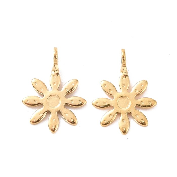 Stainless Steel Bedel Gold Plated Bloemetje 10x7mm