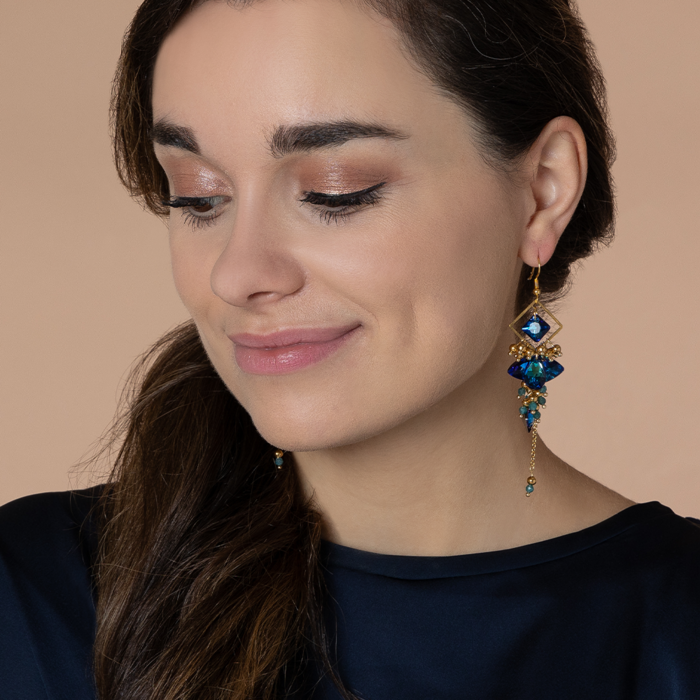 Shiney Oorbellen Metallic Blauw en Goud
