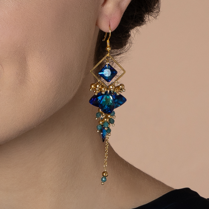 Shiney Earrings Metallic Blue and Gold Inspi599