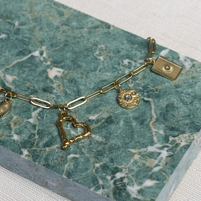 Chunky Stainless Steel Necklace with Charms Gold