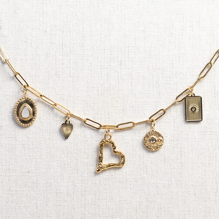 Chunky Stainless Steel Necklace with Charms Gold Inspi600