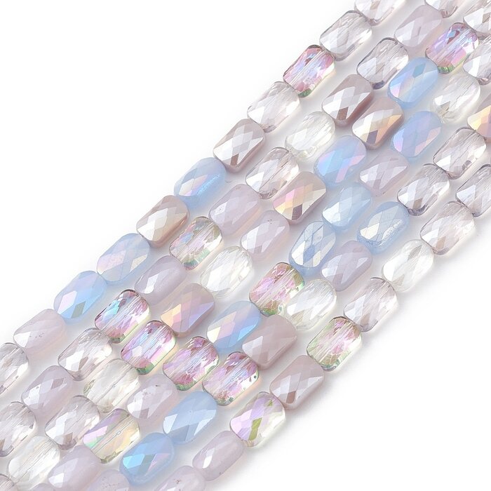 Faceted Glassbeads Electroplate Rectangle Purple 6.6x4.4x3mm, strand 60 pieces