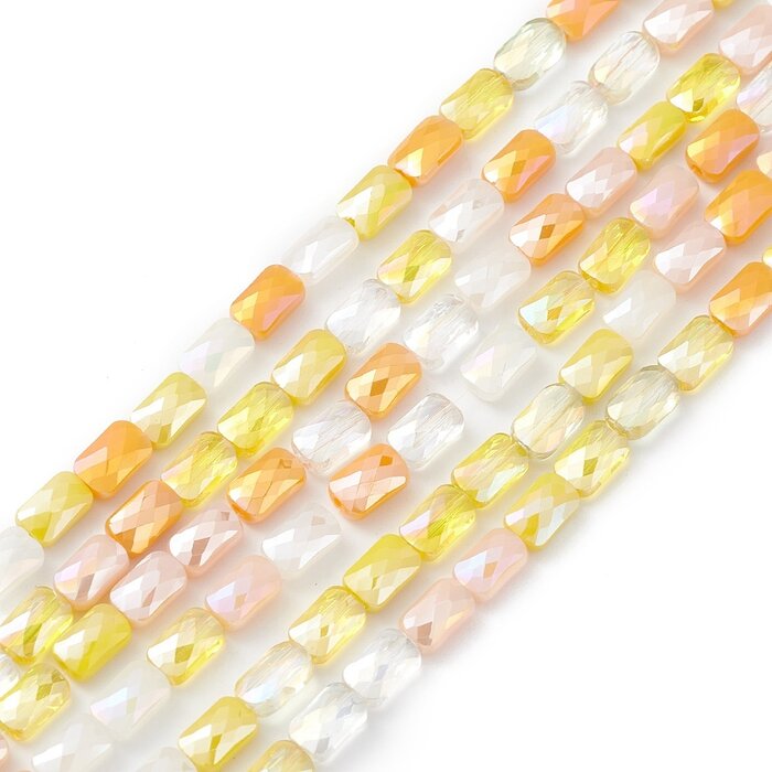 Faceted Glassbeads Electroplate Rectangle Yellow Orange 6.6x4.4x3mm, strand 60 pieces
