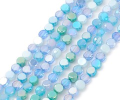 Faceted Glassbeads Electroplate Round Flat Blue 5.3~6x3mm, strand 80 pieces