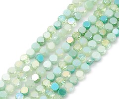 Faceted Glassbeads Electroplate Round Flat Green 5.3~6x3mm, strand 80 pieces