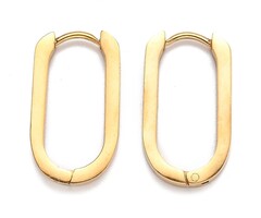 Stainless Steel Huggies Hoop Oorbellen Rechthoek Gold Plated 21x12x3mm, 2 stuks