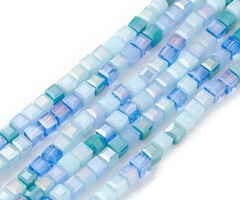 Facet Glaskralen Electroplate Kubus Blauw 4x4x4mm, streng 75 stuks