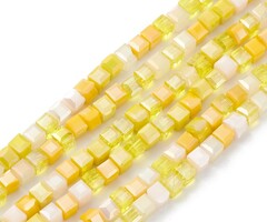 Facet Glaskralen Electroplate Kubus Geel Oranje 4x4x4mm, streng 75 stuks