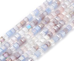 Faceted Glassbeads Electroplate Cube Purple 4x4x4mm, strand 75 pieces