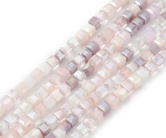 Facet Glaskralen Electroplate Kubus Roze Beige 4x4x4mm, streng 75 stuks