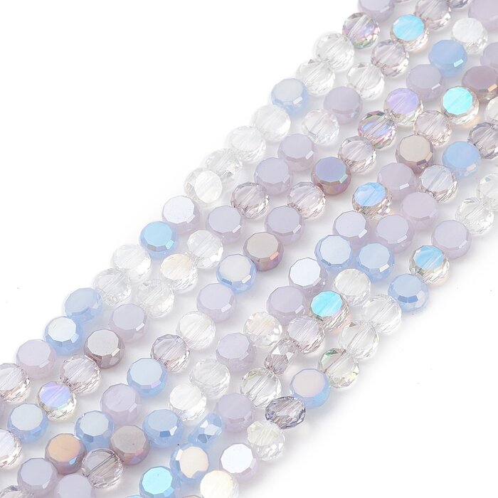 Faceted Glassbeads Electroplate Round Flat Purple 5.3~6x3mm, strand 80 pieces
