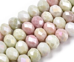 Facet Glaskralen Electroplate Groen Roze 8~8.5x6~6.5mm, streng 50 stuks