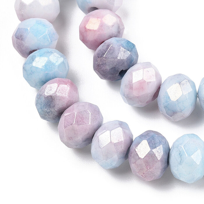 Faceted Glassbeads Electroplate Blue Pink 8~8.5x6~6.5mm, strand 50 pieces