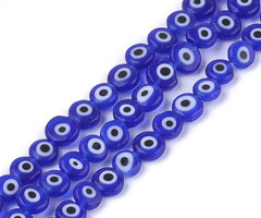 Evil Eye Lampwork Beads Blue 6x2.5mm, strand 50 pieces