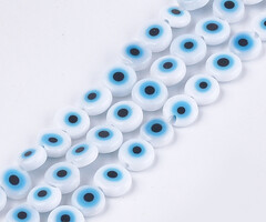 Boze Oog Lampwork Kralen Wit 6x2.5mm, streng 50 stuks