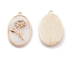 Natural Schelp Bedel Ovaal met Bloem Gold Plated 27x18x4.5mm