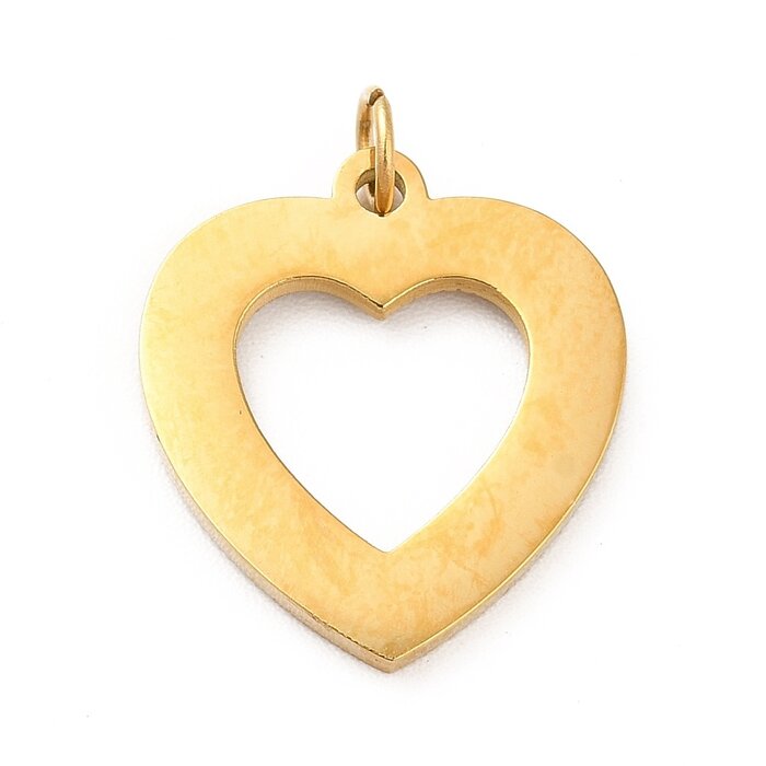 Stainless Steel Natural Shell Charm Heart 14k Gold Plated 16.5x15x1.3mm