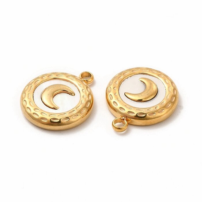 Stainless Steel Natural Schelp Bedel Maan Gold Plated 16x13x3mm