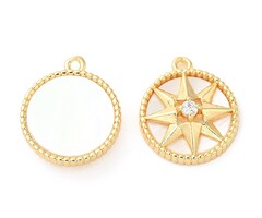 Natural Shell Charm Star with Zirconia 14x12x4mm