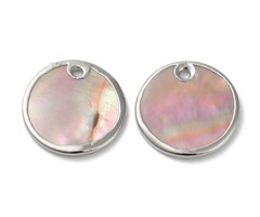 Natural Freshwater Shell Charm Circle Silver 15x1mm